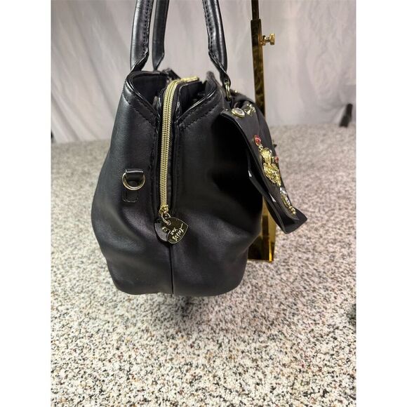 Betsey Johnson Black Bow Satchel Bag with Floral Interior Medium - Picture 3 of 11